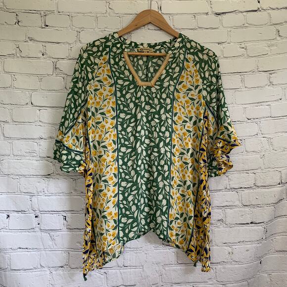 Democracy Tunic Blouse Small- Vintage Floral Boho Patchwork Hippie Flowy Casual - Picture 1 of 6